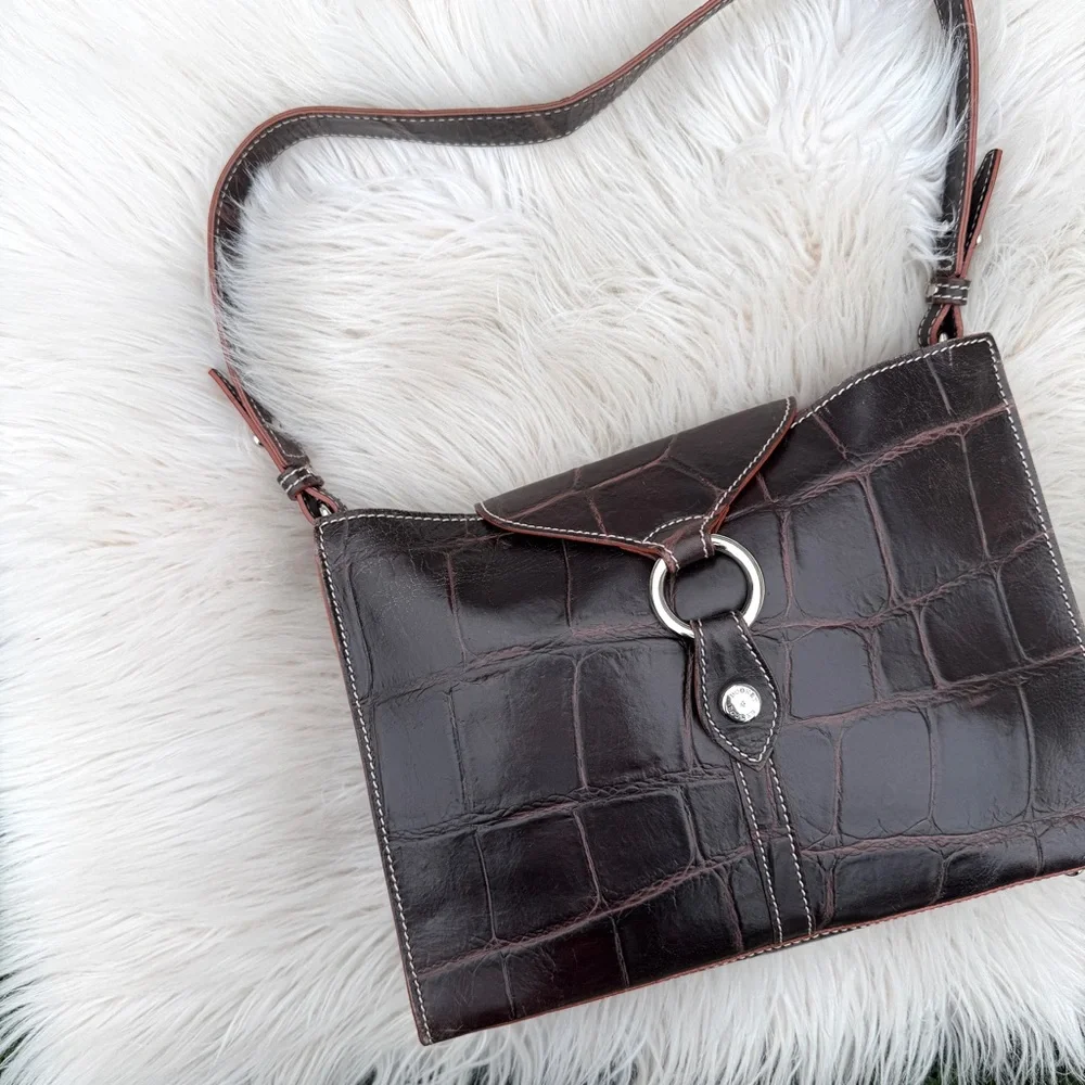 Dooney & Bourke Vintage Crocodile Moro Ring Flap Shoulder Bag